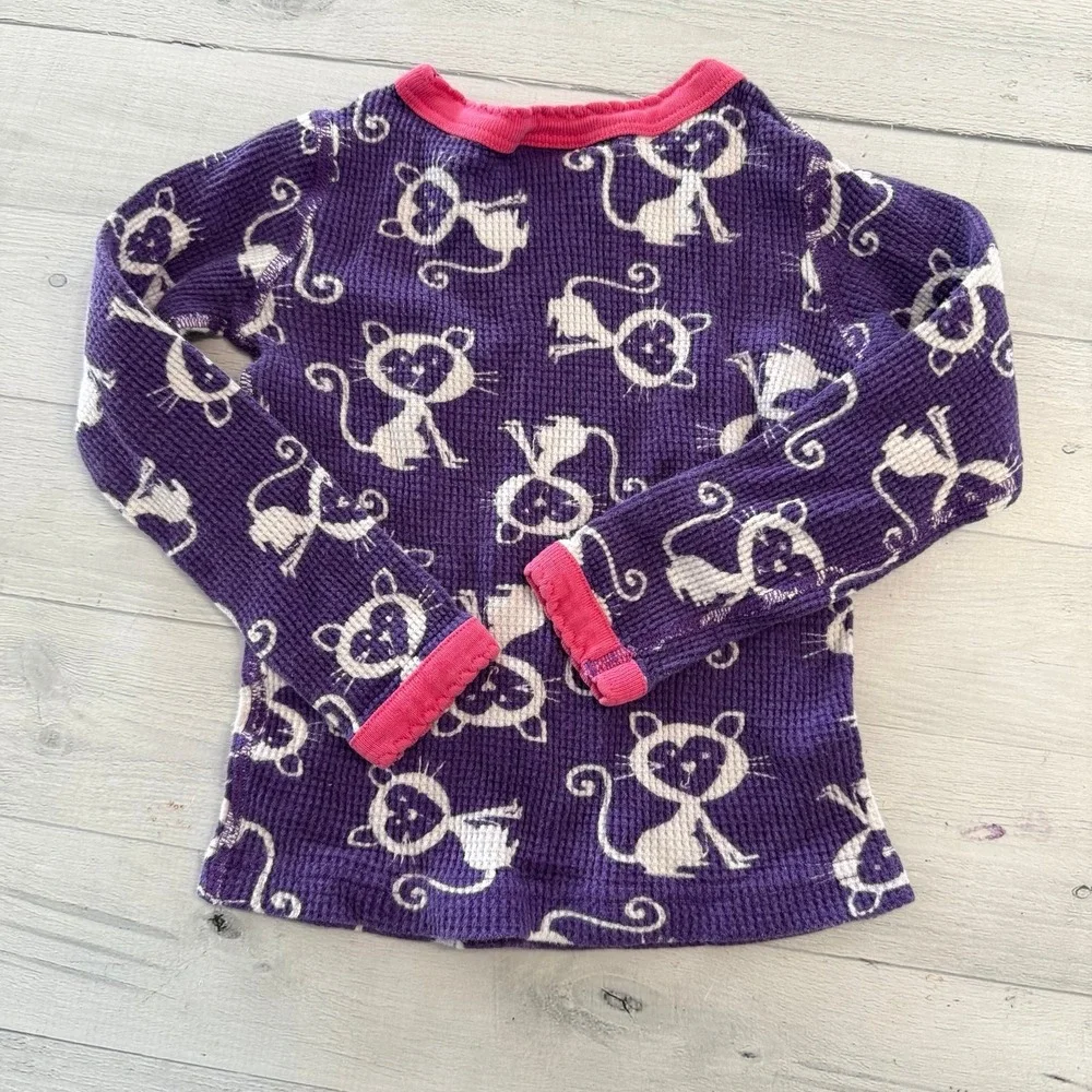 Hanna Andersson purple ribbed‎ cat pajamas 90/3